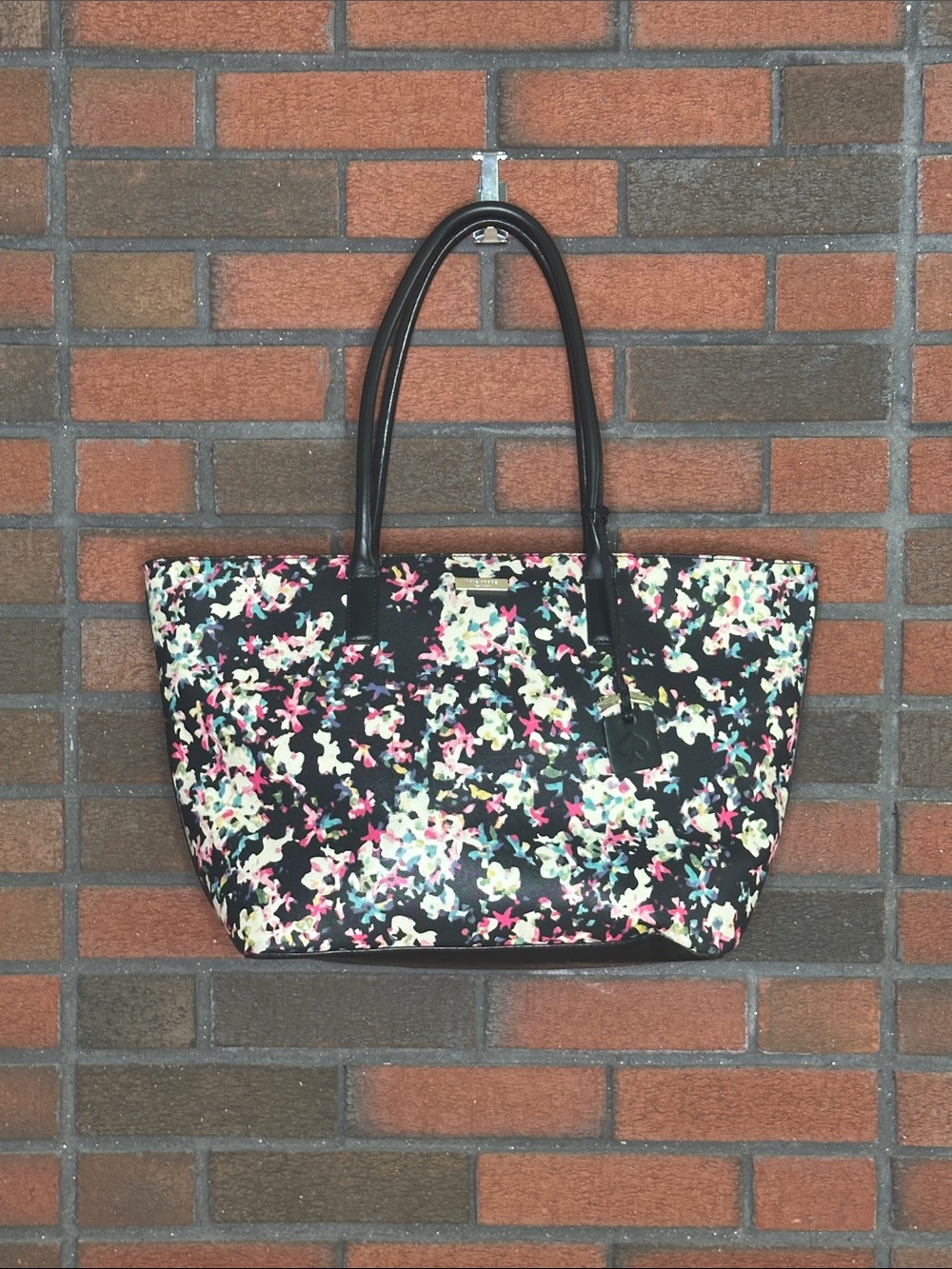 Kate Soade Black Floral Tote Bag with Multicolor Print